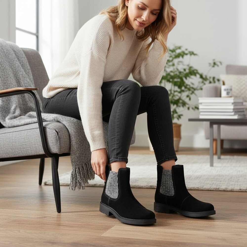 Women's Clarks Opal Sky Black Suede Ankle Chelsea Boot‎ 7-1/2 #63P